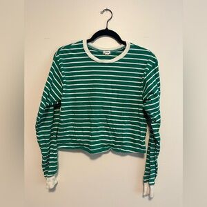 Garage Green and White Striped Long Sleeve Top